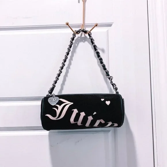 希少■JUICY COUTURE ベロア ハンドバッグ ブラック×シルバー ブランド古着】レザー切替ベロアハンドバッグ（ハンドバッグ